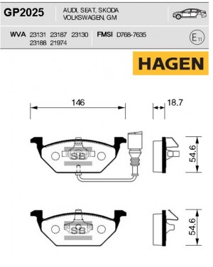 колодки дисковые передние! HAGEN\ Audi A2 1.4i/1.6FSi/1.4TDi 00>, Skoda Fabia 1. GP2025 HAGEN