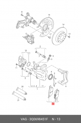 Колодки тормозные AUDI A3 VW Golf (12-) задние OE 3Q0 698 451 F VAG