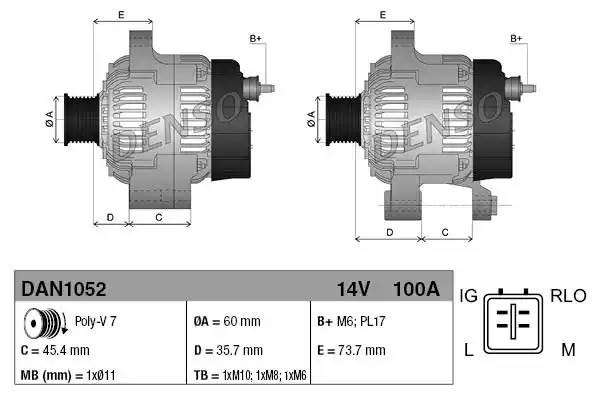 Генератор 14V 100A DAN1052 DENSO