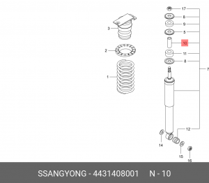 Втулка амортизатора SSANGYONG Actyon (06-),Kyron (05-),Rexton (02-) металлическа 4431408001 SSANG YONG