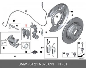 Колодки тормозные BMW 1 (F20,F21),3 (F30,F31),4 (F32) задние (4шт.) OE 34 21 6 873 093 BMW