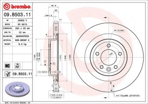 Диск тормозной LAND ROVER RANGE ROVER SPORT (L494) 04/13  задн. 09.B503.11 09.B503.11 BREMBO