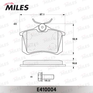 Колодки тормозные задние (Смесь Low-Metallic) AUDI 96-/CITROEN 99-/RENAULT 98-/P E410004 MILES