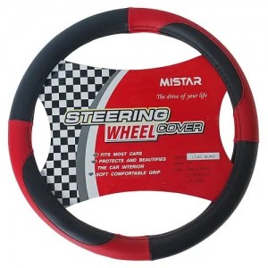 Оплетка руля (M) черная/красная кожаная MISTAR MISLT34CBKRDM MISTAR