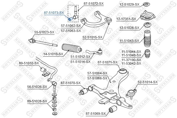 сайлентблок рычага верхн. без тяги!\ Hyundai Sonata EF 99-01, KIA Magentis 00> 8751073SX STELLOX