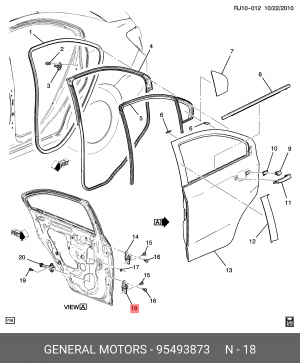 Петля CHEVROLET Aveo двери задней левой нижняя OE 95493873 GENERAL MOTORS