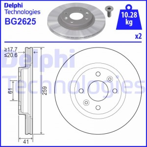 Диск тормозной передний RENAULT KANGOO, MEGANE (259мм) BG2625 BG2625 DELPHI