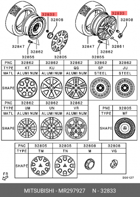 Гайка колеса MITSUBISHI MR297927 MR297927 MITSUBISHI