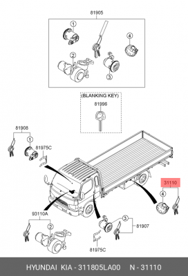 Крышка бака топливного HYUNDAI HD65,78 (07-) с ключами OE 311805LA00 HYUNDAI KIA