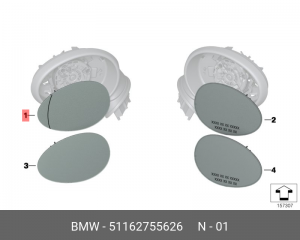 Стекло панорамного зеркала П R55,56,57 51 16 2 755 626 BMW