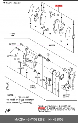 Комплект тормозных колодок GMY5-33-28Z MAZDA