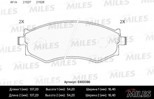 Колодки тормозные передние (без датчика) (Смесь Low-Metallic) HYUNDAI SONATA 88- E400366 MILES