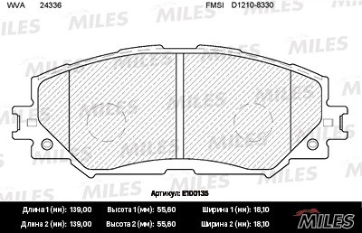 Колодки тормозные передние (без датчика) (Смесь Semi-Metallic) TOYOTA AURIS 1.4- E100135 MILES
