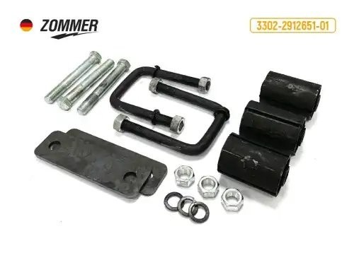 Комплект крепления рессоры задней ГАЗель (серьги+болты+стремянки+3 с/б) (ан.ГАЗ) 3302291265101 ZOMMER