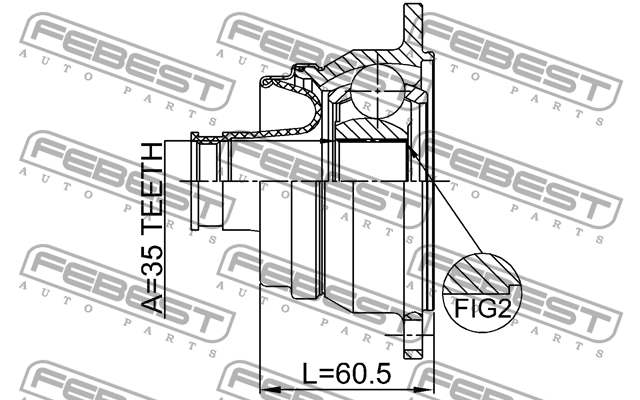ШРУС карданного вала задний 35x107 SUZUKI GRAND VITARA JB419WD-4 0711-JB424RSHA 0711-JB424RSHA FEBEST