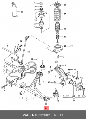 Гайка M10 шестигранная с буртиком VAG N 103 320 02 N 103 320 02 VAG