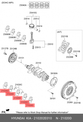 вкладыши коренные к-кт! STD B\ Hyundai i40/ix35 2.0 11> 210202E010 HYUNDAI