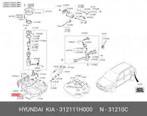 Хомут HYUNDAI i30 (03-) KIA Ceed (09-12) крепления бака топливного OE 312111H000 HYUNDAI KIA