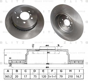 диск тормозной задний! 365x20\ Land Rover Range Rover III 5.0i/4.4D 09-12 BS0620 BLITZ