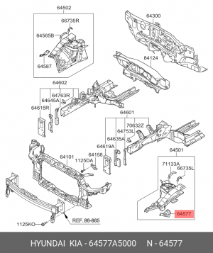 Кронштейн HYUNDAI i30 (12-) крыла переднего левого OE 64577A5000 HYUNDAI KIA