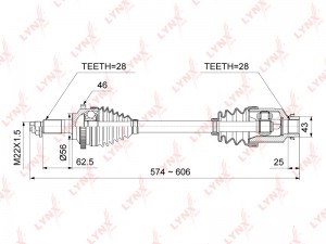 Привод KIA Spectra (94-) колеса переднего правый LYNX CD-1016A LYNXAUTO