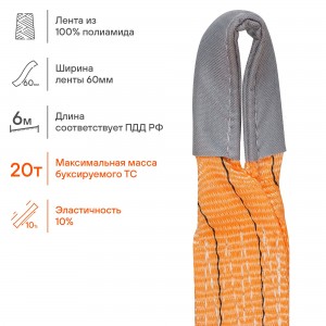Трос VIP буксировочный лента 20 т, 6 м , без крюков, в сумке ATR-P-20 ATR-P-20 AIRLINE