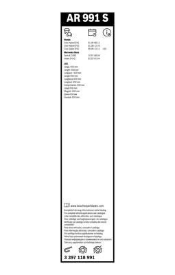 MB A-class (W168) (05/97>) 650 ММ/575 ММ VISIOFLEX 3 397 118 991 BOSCH