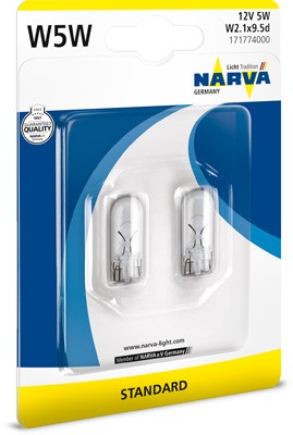 Лампа 12V W5W T10 W2.1x9.5d блистер (2шт.) NARVA 171774000 NARVA