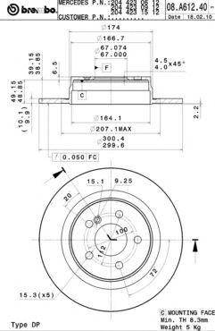 Диск тормозной 08.A612.41 08.A612.41 BREMBO