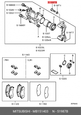Болт MITSUBISHI суппорта OE MB151403 MITSUBISHI