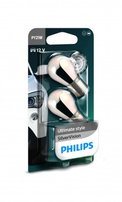 Лампа 12V PY21W BAU15s + 30% желтая блистер (2шт.) Silver Vision PHILIPS 12496SVB2 PHILIPS