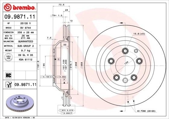 Диск тормозной 09.9871.11 09.9871.11 BREMBO