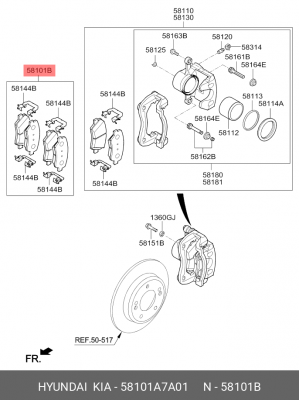 Колодки тормозные KIA Cerato (17-) передние (4шт.) OE 58101A7A01 HYUNDAI KIA