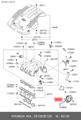 Заслонка HYUNDAI Santa Fe (06-) KIA Optima (08-) дроссельная OE 351003E100 HYUNDAI KIA