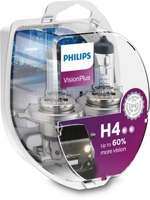 Лампа 12V H4 60/55W P43t +60% бокс (2шт.) Visionplus PHILIPS 12342VPS2 PHILIPS