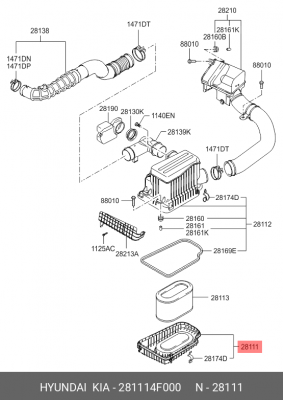 Корпус HYUNDAI Porter 2 фильтра воздушного нижний OE 281114F000 HYUNDAI KIA