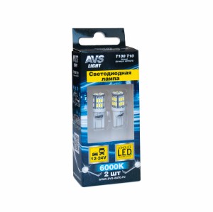к-т ламп! светодиодных T100 T10, белый (W2.1x9.5D) 30SMD 3014 9-30V W5W, коробка A07037S AVS