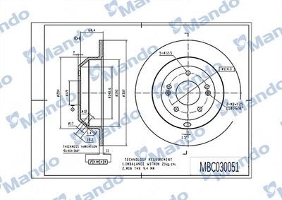 Диск тормозной HYUNDAI Sonata (07-) задний (1шт.) MANDO MBC030054 MANDO