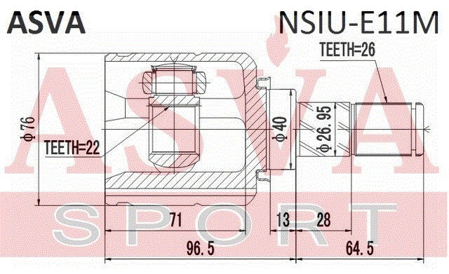 ШРУС ВНУТРЕННИЙ 22x40x26 (10013150/050618/0025430/9, Китай) NSIU-E11M ASVA