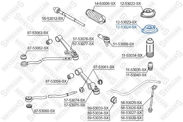 опора амортизатора переднего правого! VIN: 020708>\ KIA Rio 02> 12-53024-SX STELLOX