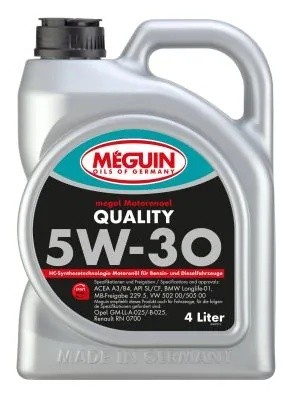 9027 Meguin Синт-ое мот.масло Megol Motorenoel Quality 5W-30 SL/CF A3/B4 (4л) 9027 MEGUIN