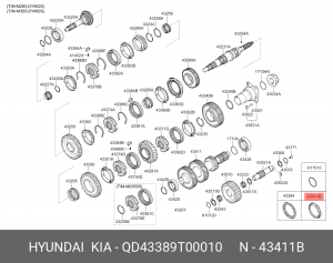 Кольцо HYUNDAI HD65,72,78,County (M035S5) синхронизатора 1-й передачи и заднего  QD43389T00010 HYUNDAI KIA
