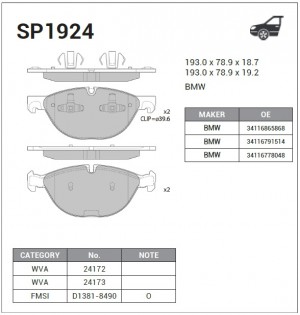Колодки передние BMW X5 E70 SP1924 SP1924 SANGSIN