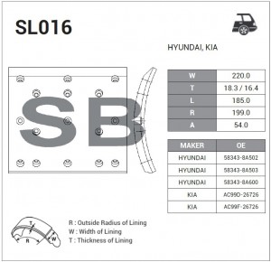 Накладка тормозной колодки HYUNDAI Universe задней (R1) (шир.220мм,16отв.) SANGS SL016 SANGSIN