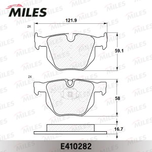 Колодки тормозные задние (без датчика) (Смесь Low-Metallic) (BMW E90/E91/E60/E61 E410282 MILES