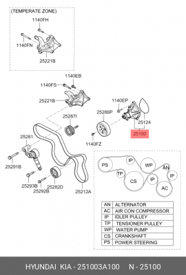 Насос водяной HYUNDAI ix55 (08-) (3.0 TCI) OE 251003A100 HYUNDAI KIA