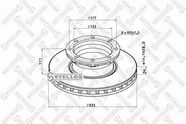 диск тормозной !335x152x111/34 8n \MB Atego 85-00780-SX STELLOX