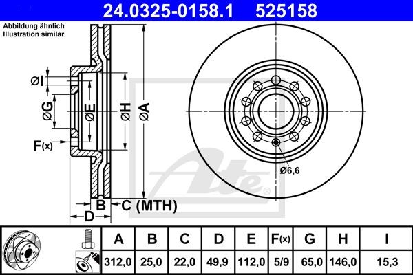 24.0325-0158.1 диск тормозной передний!\ VW Passat 1.6/2.0FSi/1.9/2.0TDi 05> 24.0325-0158.1 ATE
