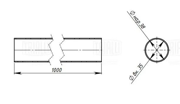 Труба глушителя прямая (d=38х1.5, L=1000 мм) алюминизированная сталь EMC 0138 TRIALLI