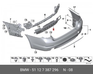 Элемент усиления заднего бампера Нж BMW 51 12 7 387 296 BMW